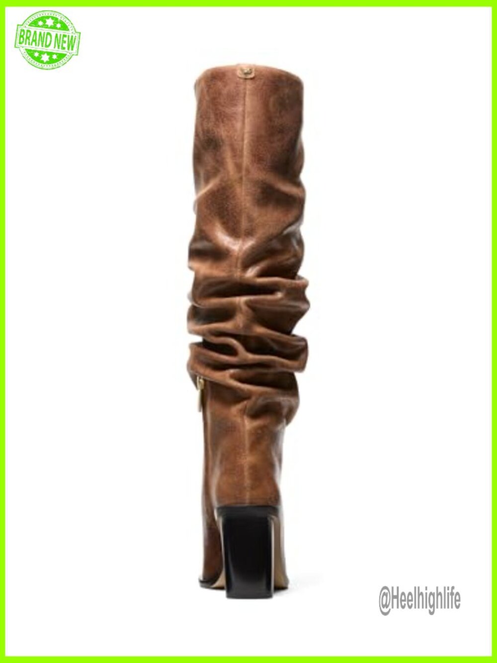 Slouchy Distressed Leather Heeled Boots Pointed Toe Wedge Zip Closure - Picture 3 of 3